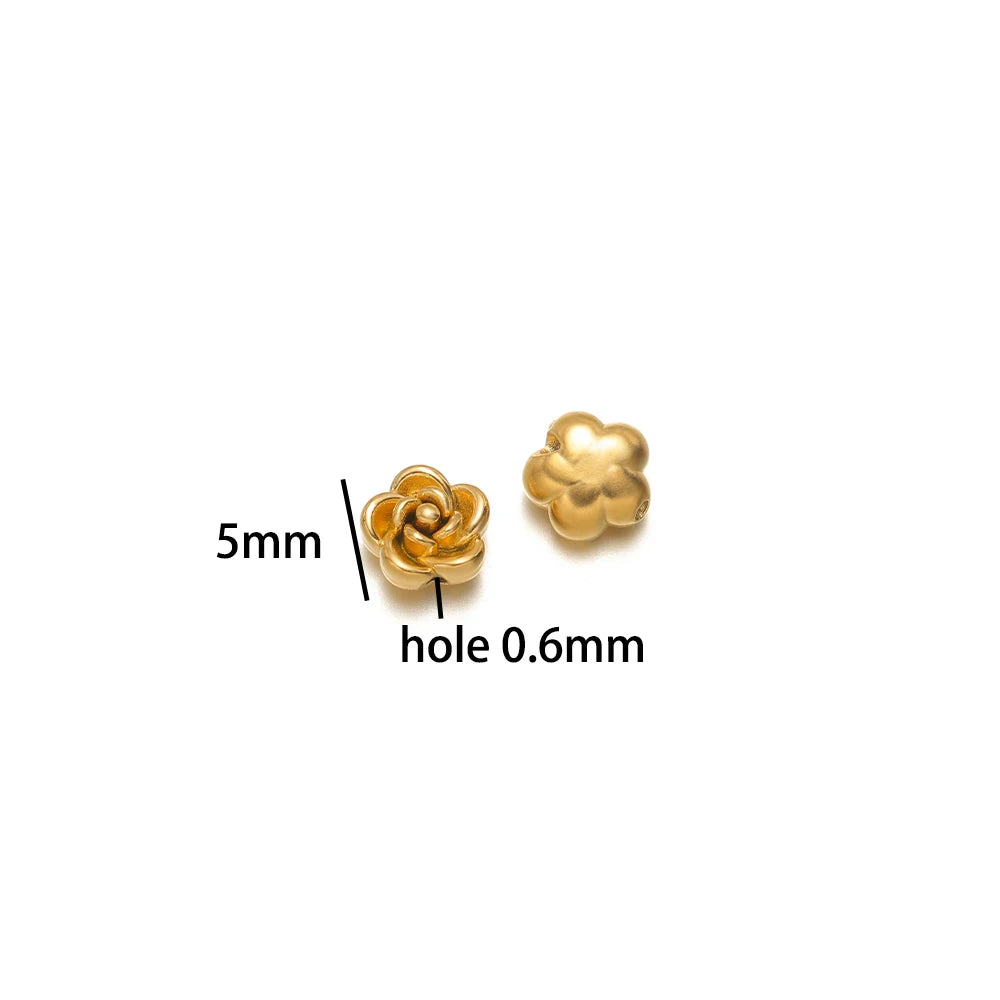 Retro Design 18k Gold Plated Stainless Steel Rose Bead Pendant Flower Charm Pendant for Bracelet Necklace Jewelry Making