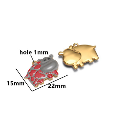 Fashionable 18k Gold Plated Stainless Steel Oil Drip Hippo Charm Pendant for DIY Necklace Jewelry Making