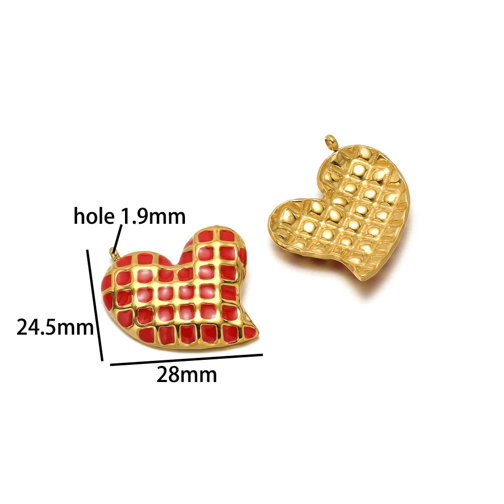 Bohemian Style 18k Gold Plated Stainless Steel Colorful Enamel Heart Charm Pendant for DIY Necklace Jewelry Making
