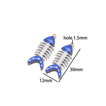 No Tarnish 18k Gold Plated Stainless Steel Small Enamel Fishbone Charm Pendant for Jewelry Necklace Making Accessories