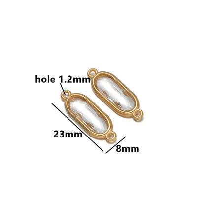 New Trend Fashion 18k Gold Plated Stainless Steel Two Hole Geometric Oval Zircon Charm Pendant for DIY Necklace Jewelry Making