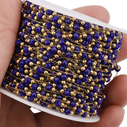 A713 Luxury Colorful Beads Beaded Chain,crystal Rosary Stainless Steel Chain for Necklace Bracelet Jewelry Making DIY