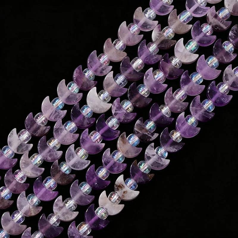 Wholesale Flat Moon Shaped Quartz Gemstone Beads, Amethyst Lapis Lauzli 4x6mm 5x8mm Stone Beads for DIY Jewelry Making, 38CM