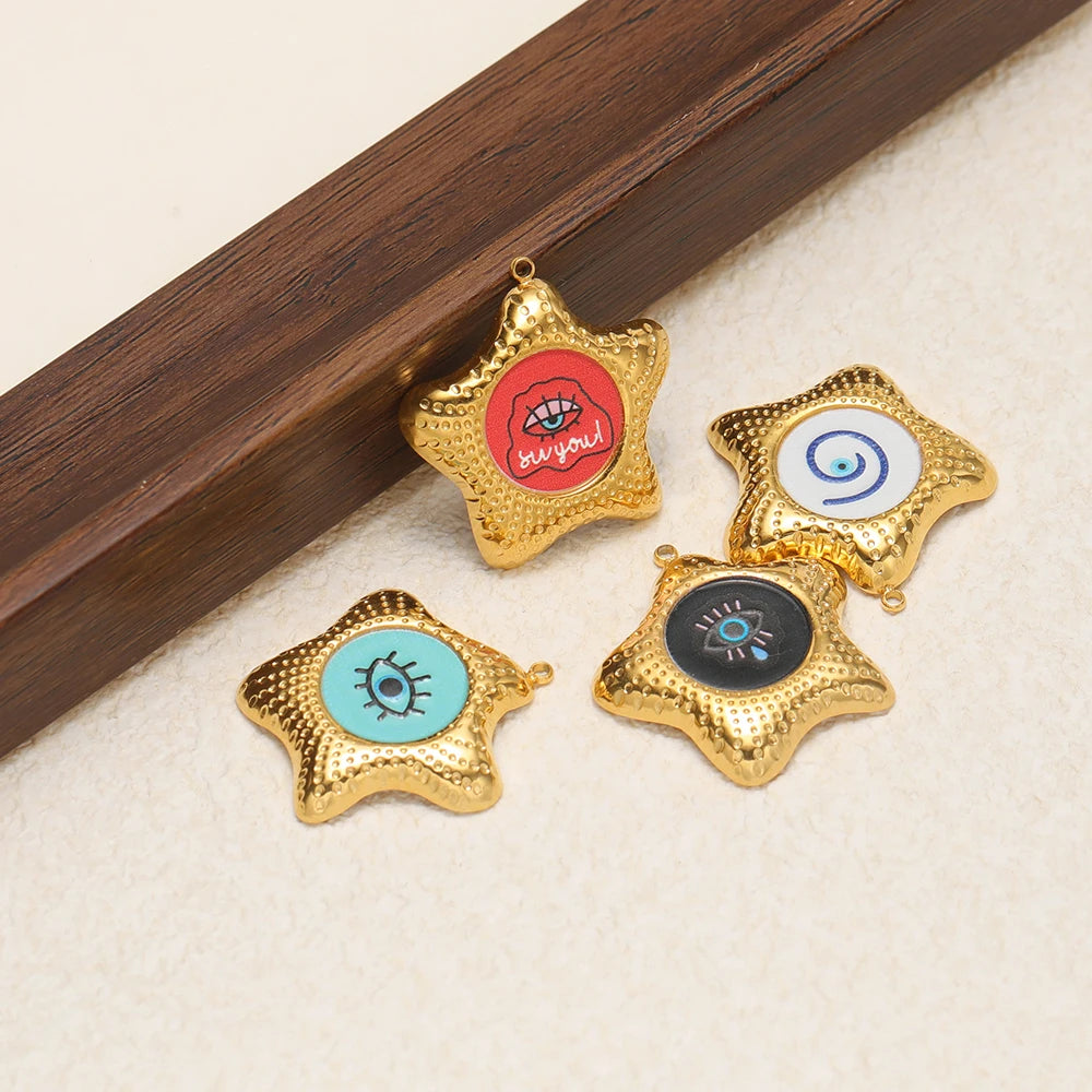 New Arrival Eye Charm 18k Gold Plated Stainless Steel  Enamel Star Pendant for DIY Handmade Necklace Earrings Jewelry Making