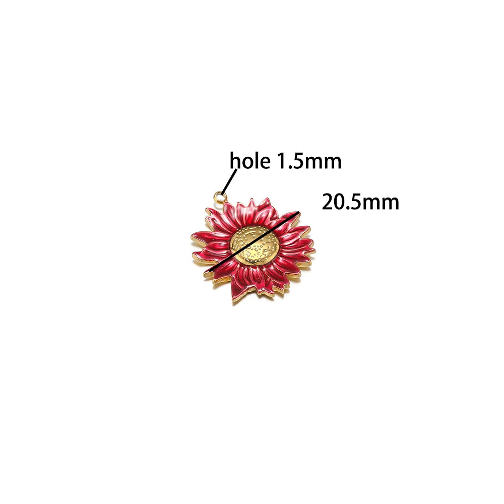 Diy Handmade Jewelry Accessories Stainless Steel 18k Gold  Enamel Sunflower Charms Pendant for Jewelry Earrings Necklace Making