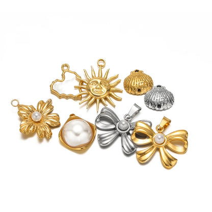 New Trend Stainless Steel Gold Plated Enamel Shell Heart Flower Bowknot Charm Pendant for Jewelry Making Wholesale