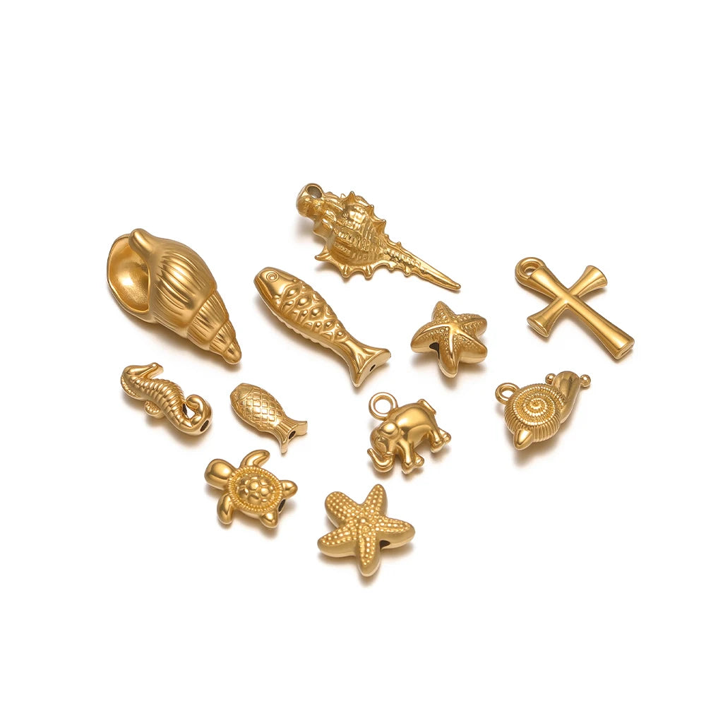 Wholesale 18k Gold Plated Stainless Steel Snail Turtle Starfish Eephant Charm Pendant for DIY Necklace Jewelry Making