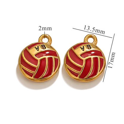 Stainless Steel 18K Gold Plated Colorful Sports Ball-Shaped Pendants DIY Bracelets Keychains Accessories Drip-Coating Parts