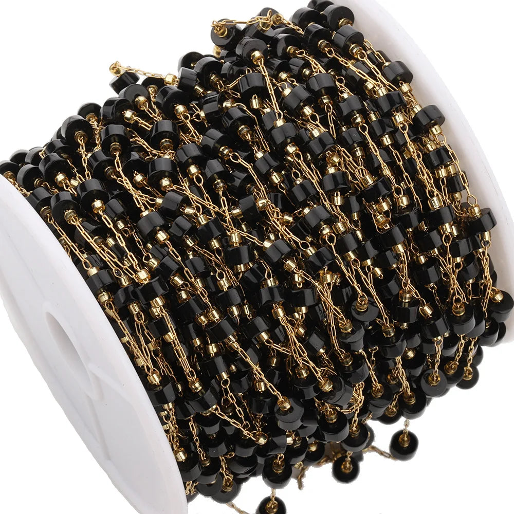 A2757 Fashion Colorful Natural Stone Beads Chain Beaded Rosary Stainless Steel Chain for Necklace Bracelet Making Diy