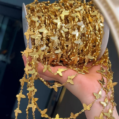 D360 No Fade Stainless Steel Chain Spool Rollers 18K PVD Gold Plated butterfly Charms Chains for Diy