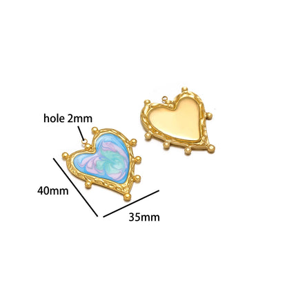 4pcs/bag Stainless Steel 18K Gold Plated Colorful Drop Oil Butterfly Heart Leaf Charm Pendant for Jewelry Necklace Making