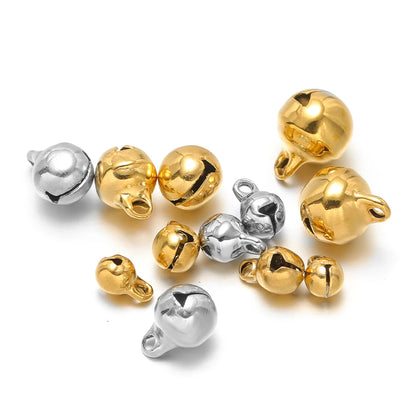 20pcs/bag Stainless Steel 18k Gold Plated 5mm 6mm 8mm 10mm Small Bell Charm Pendant for Diy Jewelry Necklace Earring Making Bulk