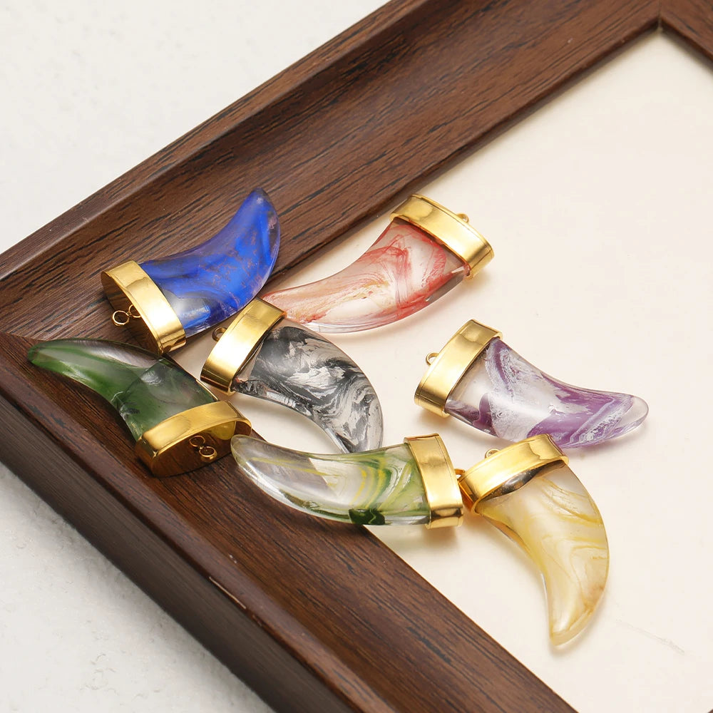 Wholesale Multicolor Glass Crescent Pendants 34 * 18mm - Bulk Horn Charms with Large 1.8mm Single Hole for Craft Supplies