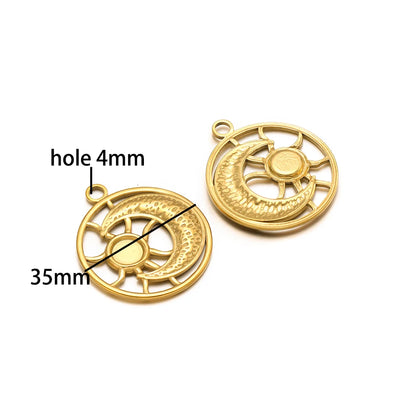 Wholesale Gold Plated Stainless Steel Moon Sun Leaf Cross Heart Charm Pendant for DIY Jewelry Necklace Making