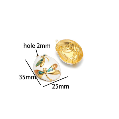 Luxurious Stainless Steel 18K Gold Plated Dragonfly Pattern Maple Leaf Oil Drop Zircon Charm Pendant for Jewelry Necklace Making