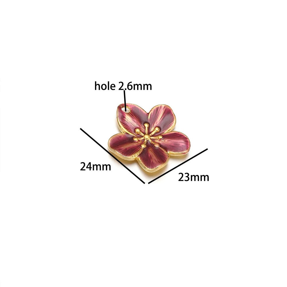 Wholesale DIY Jewelry Finding Stainless Steel 18k Gold Plated Multi Colore Flower Charm Pendants for  Jewelry Necklace Making