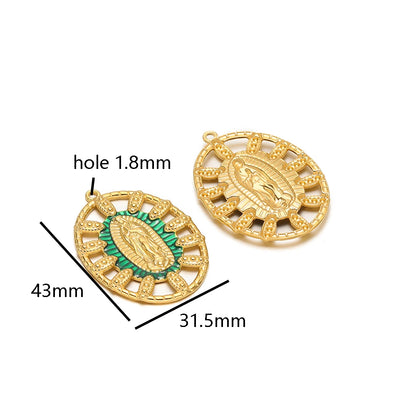 Trendy Religious Jewelry 18k Gold Plated Stainless Steel Hollow Enamel Oval Jesus Charm Pendant for DIY Necklace Jewelry Making