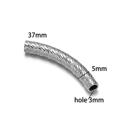 Gold Plated Stainless Steel Multi Patterns Embossed Curved Tube Bend Charm Pendant for DIY Jewelry Making Accessories