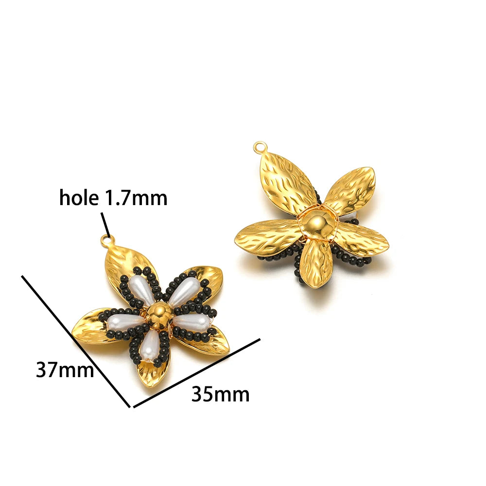 Elegant Designs 18k Gold Plated Stainless Steel Bowknot Flower Crystal Bead Charm Pendant for Jewelry Making Accessories