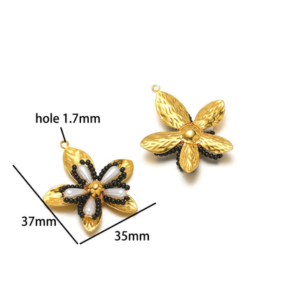 Elegant Designs 18k Gold Plated Stainless Steel Bowknot Flower Crystal Bead Charm Pendant for Jewelry Making Accessories