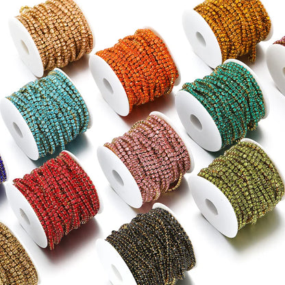 E369 2MM Colorful Rhinestones Chain Colored Bottom and Stones Glass Rhinestones Trimming Crystal Cup Stainless Steel Chain