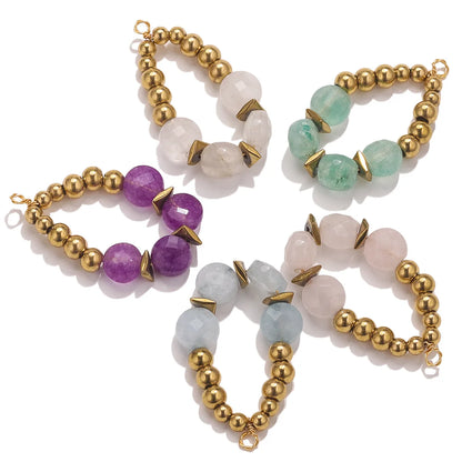 Bohemian Style Stainless Steel Gold Plated Natural Gemstone Stone Beads Charm Pendant for Jewelry Making