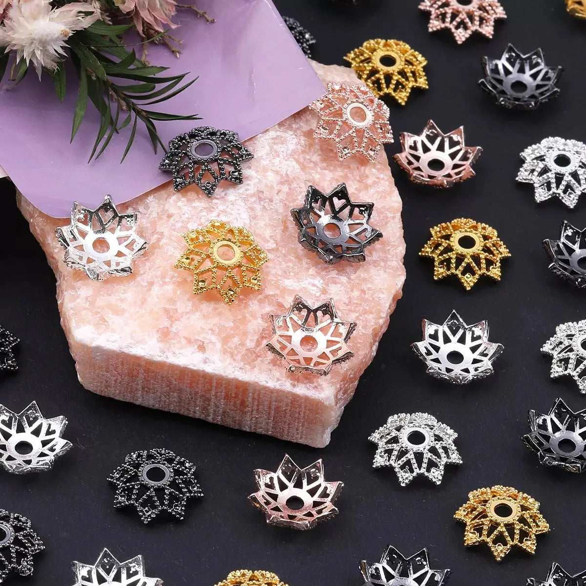 High Quality Alloy Octagonal Lotus Flower Bead Cap Spacer for DIY Jewelry Making Fit 16MM Round Beads