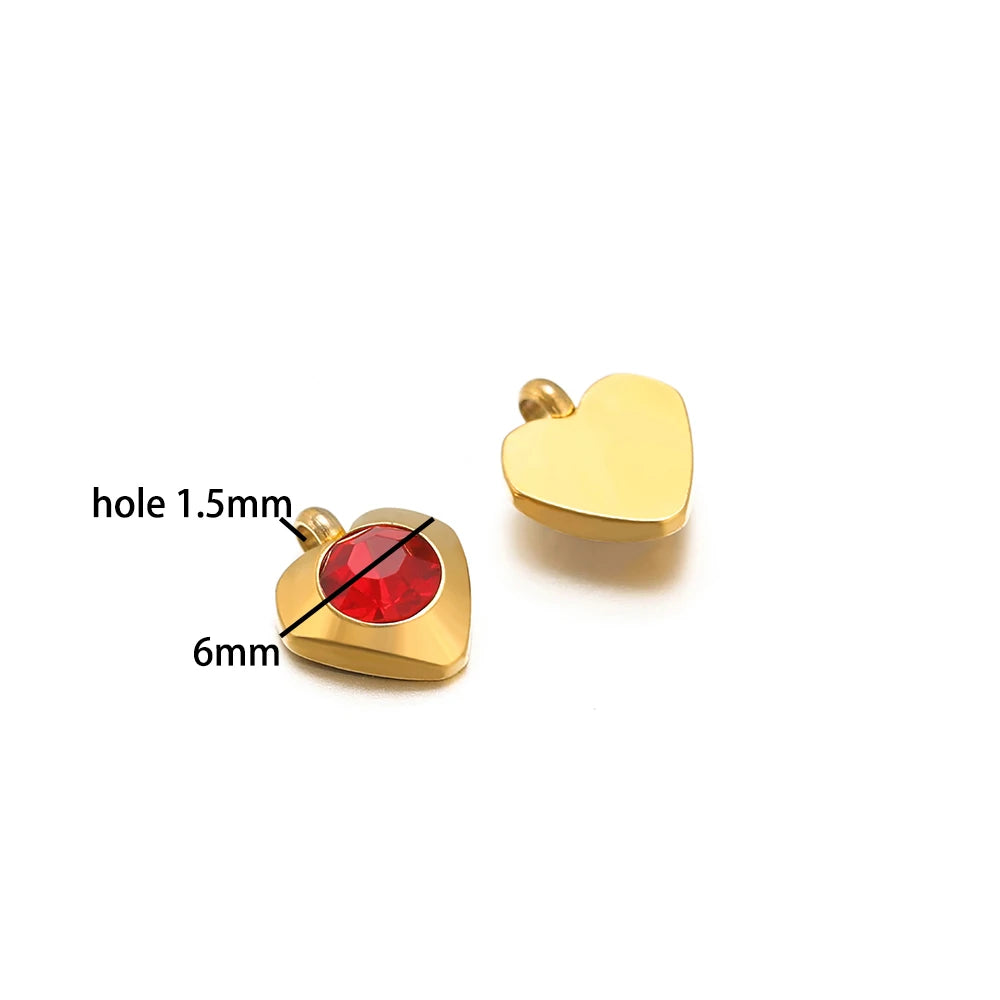Fashion Heart Charm Stainless Steel 18K Gold Plated 20pcs/bag 6mm Heart Zircon Charm Pendant for Jewelry Necklace Making