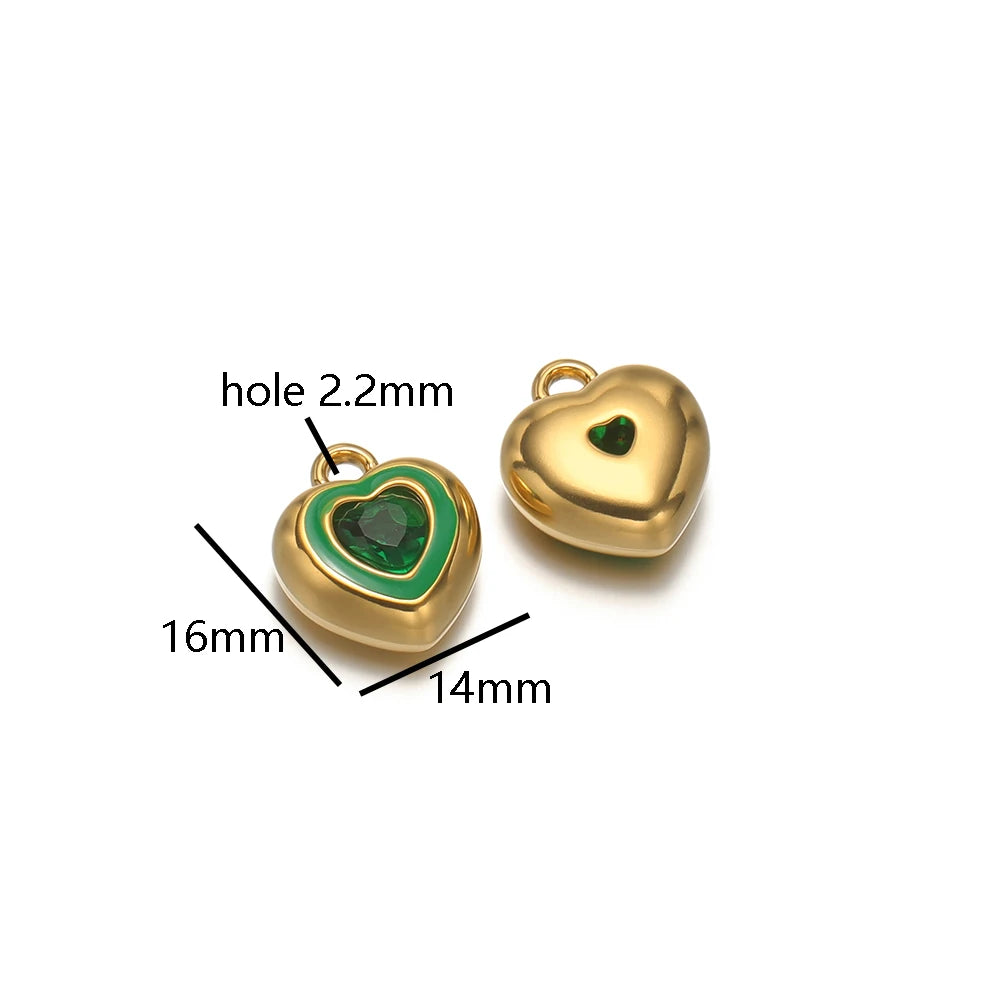 New Design Luxury Stainless Steel 18k Gold Plated Enamel Sweet Heart Zircon Charms Pendant for Diy Jewelry Necklace Making