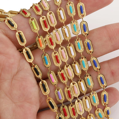 E098 Fashion Enamel Plated Chain 18kgold Stainless Steel Link Chains for Jewelry Custom