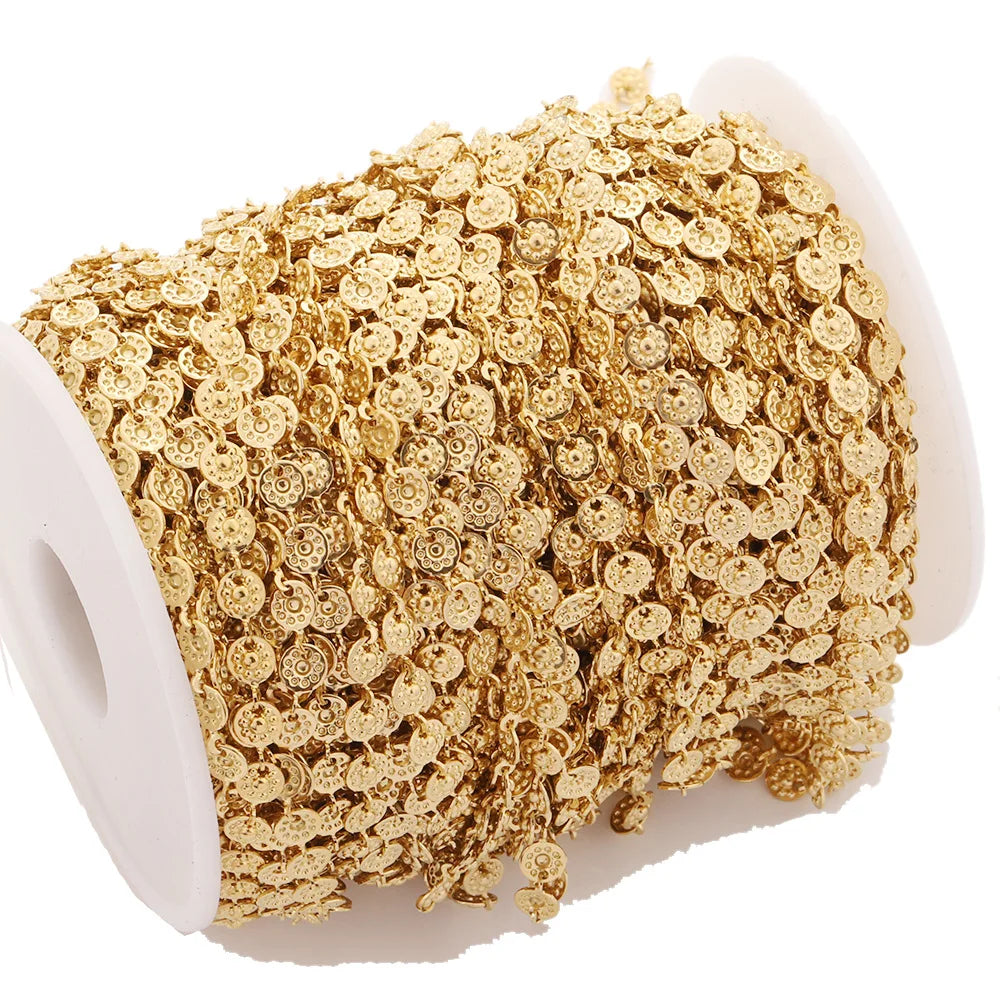 A2802 Hot Stainless Steel Chain Gold Silver Plated Flat Round Bead Chain for Necklace Bracelet Bulk Jewelry Making