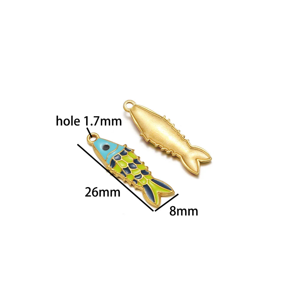 18K Gold Plated Stainless Steel Colorful Oil Drip Fish Charm Pendant for Fashion Jewelry Earring Necklace Making