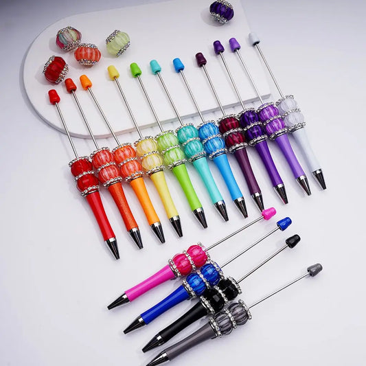 Plastic Halloween Pumpkin Ballpoint Pens DIY for with Pink Glitter Beads Rhinestone Chains for Pen Jewelry Making