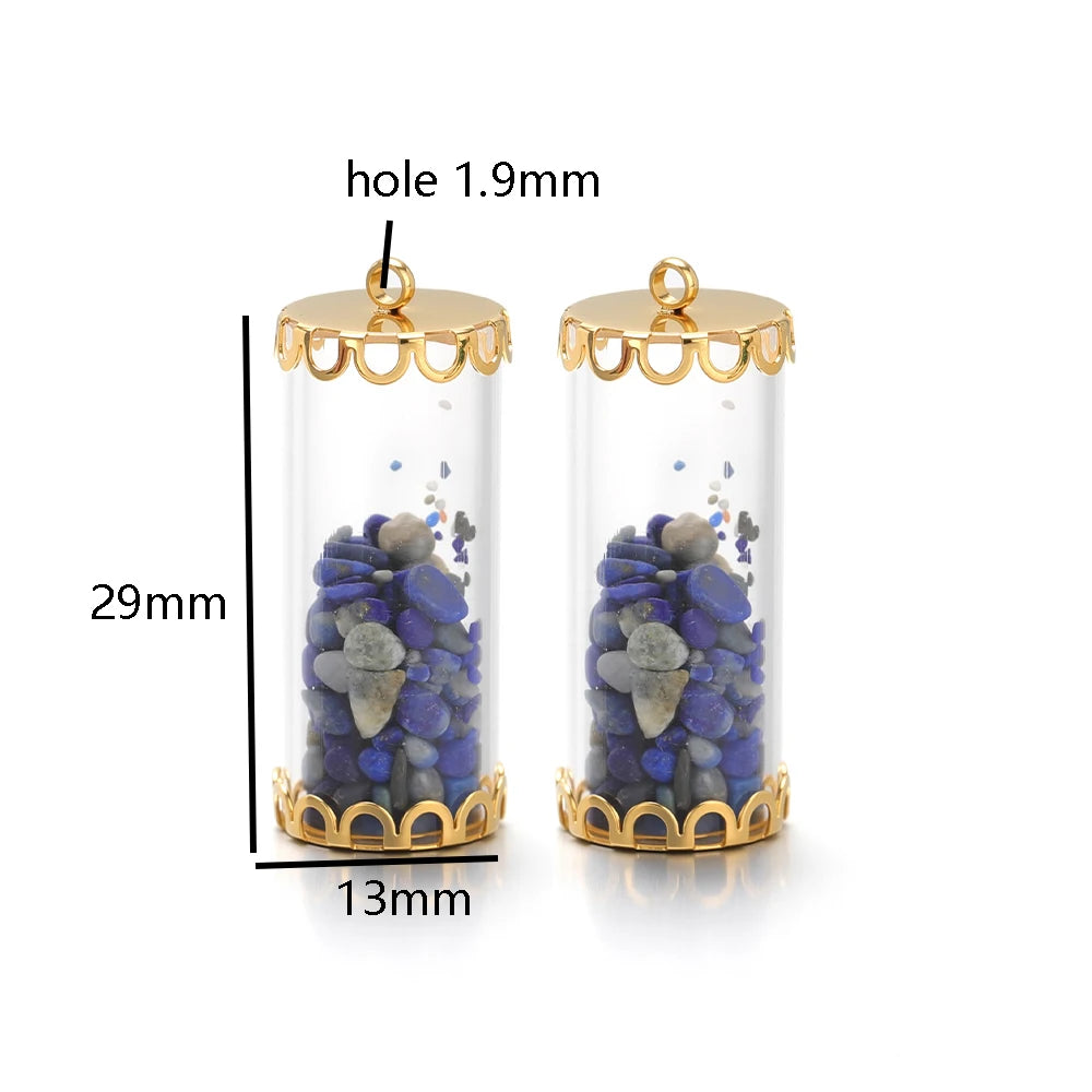 New Fashion Stainless Steel 18k Gold Plated Chips Glass Wishing Bottle Charms Pendant for Handmade Jewelry Necklace Making