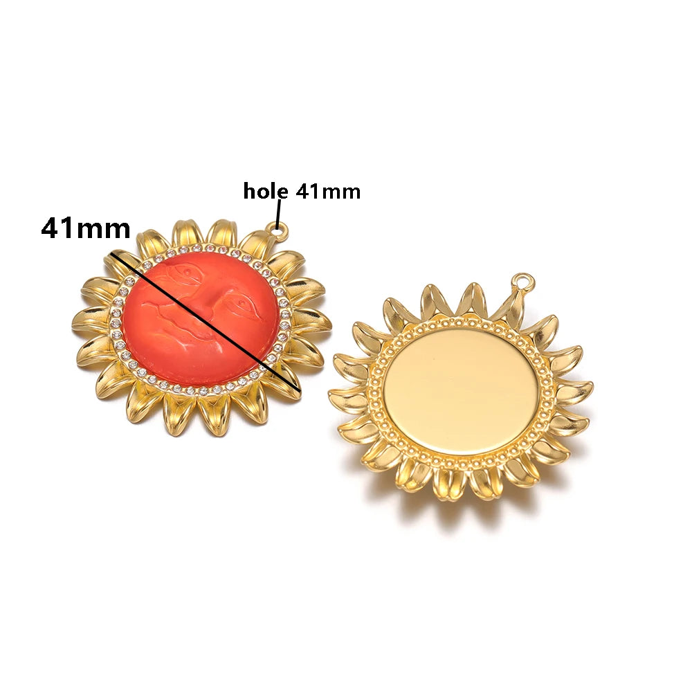 Bohemian Style Stainless Steel18k Gold Plated Sunflower Sun Shape Charms Pendant for DIY Jewelry Necklace Earring Making
