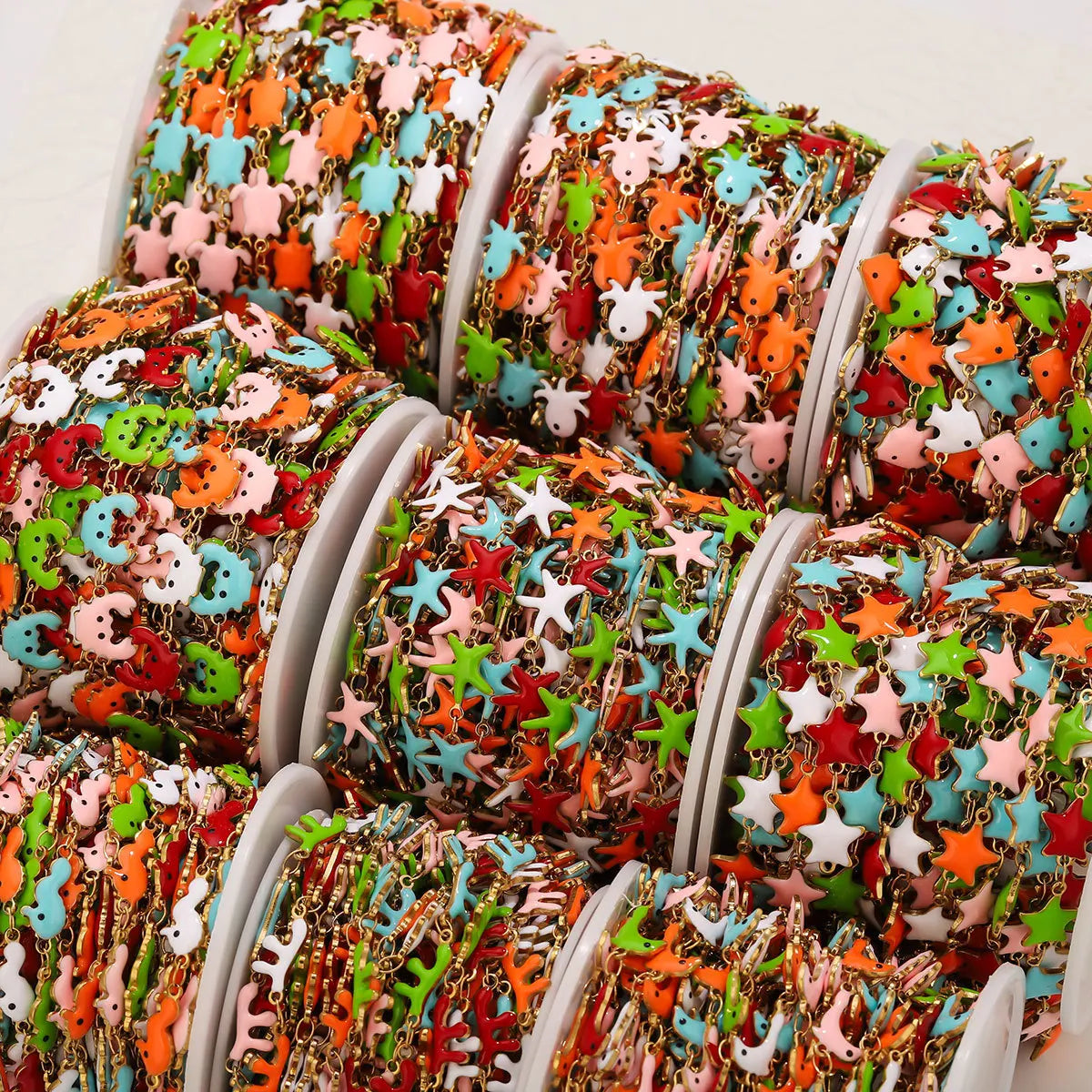D829 Stainless Steel Ocean Series Enamel Roll Chains Starfish Octopus Fish Connector Chains DIY for Bracelet Necklace Making