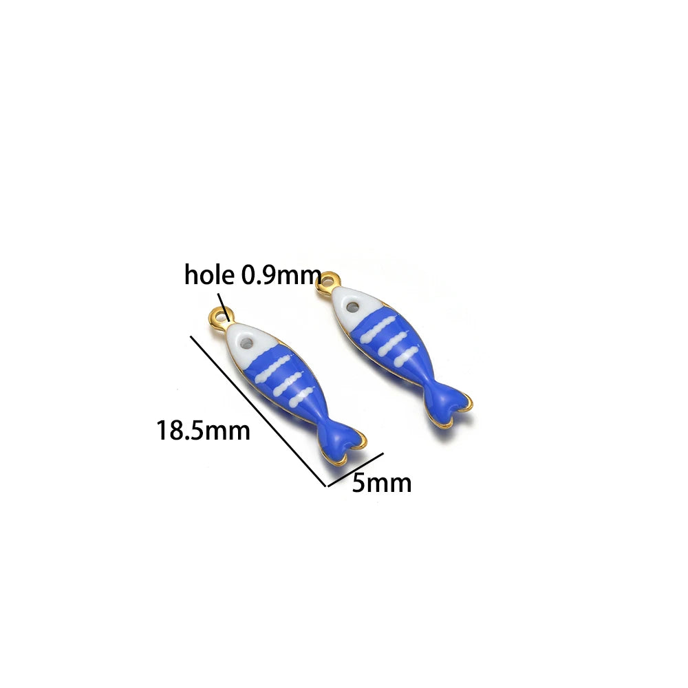 DIY Jewelry Findings 18k Gold Plated Stainless Steel Mixed Color Enamel Fish Charm Pendant for DIY Jewelry Making