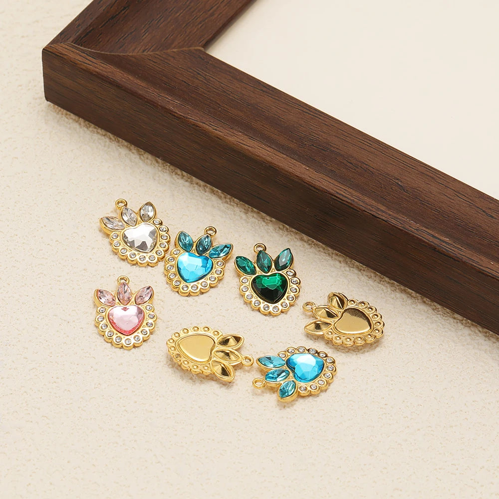 Wholesale Stainless Steel Gold Plated Crown Heart Zircon Charms Pendant for Diy Jewelry Necklace Making Accessories
