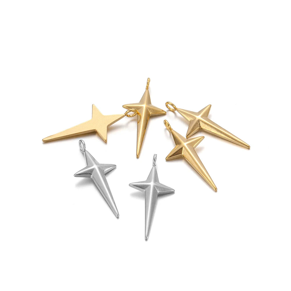 18K PVD Gold Plated Stainless Steel Cross Star Charms Pendant for DIY Jewelry Necklace Bracelet Earrings Making