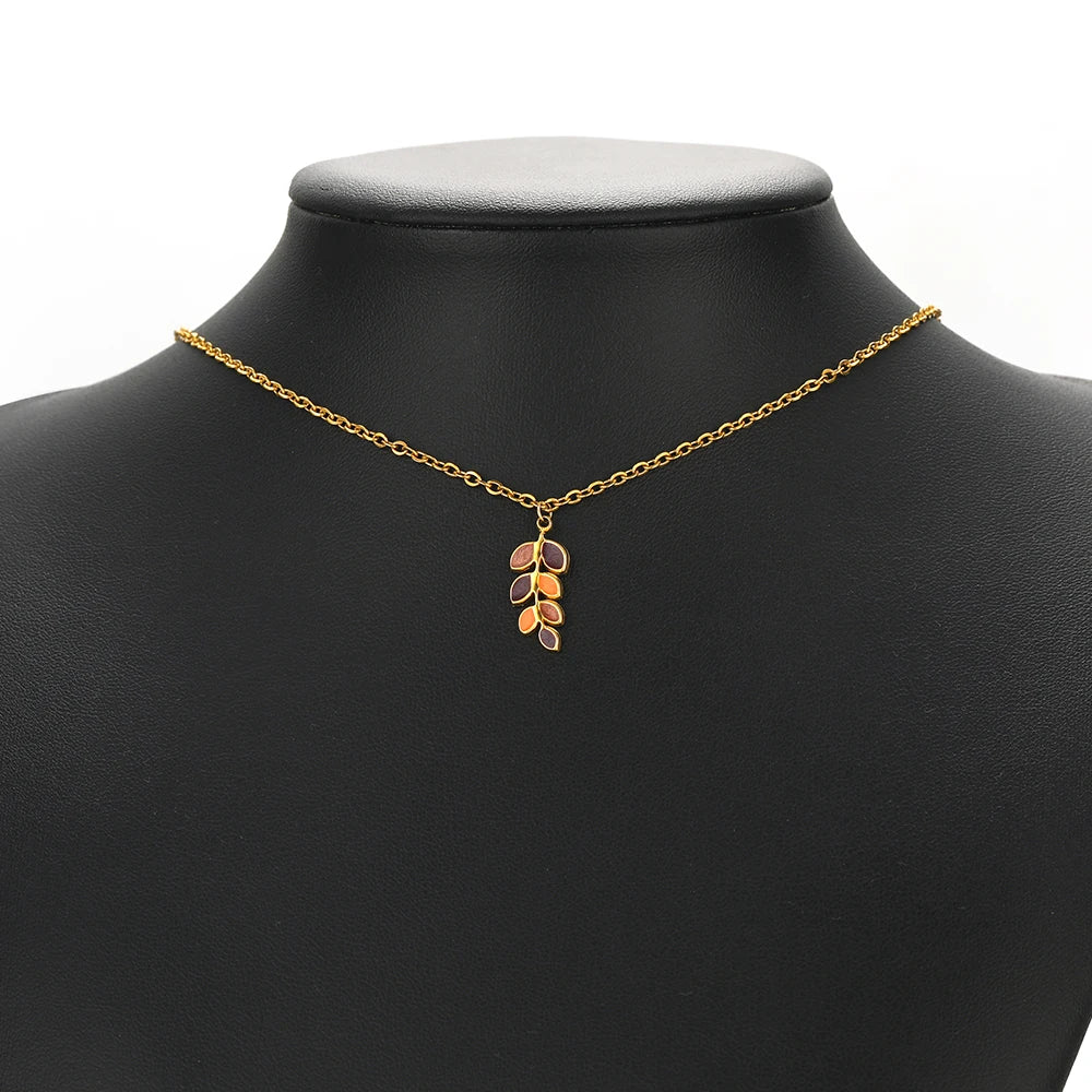 New Products 18k Gold Plated Stainless Steel Drip Oil Leaf Branch Charms Pendant for Women Jewelry Necklace Earrings Making