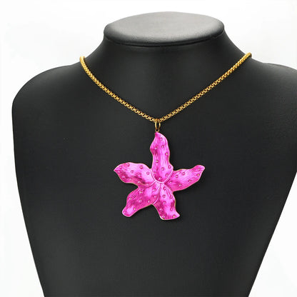 New Vintage 18k Gold Plated Stainless Steel Enamel Big Flower Charms Pendant for Women Jewelry Necklace Earrings Making