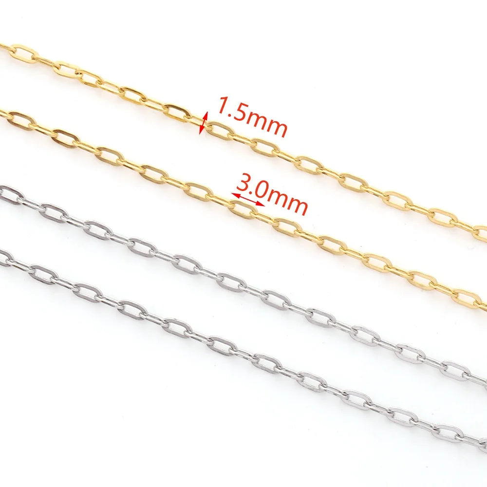 D099 1.5mm Paper Clip Chain Waterproof PVD Stainless Steel Gold Silver Chain Wholesale Men's Jewelry Making