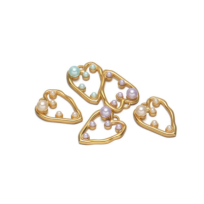 Vintage Simple Pendant 18k Gold Plated Stainless Steel Hollow Heart-Shape Pearl Charm Pendant for DIY Necklace Jewelry Making
