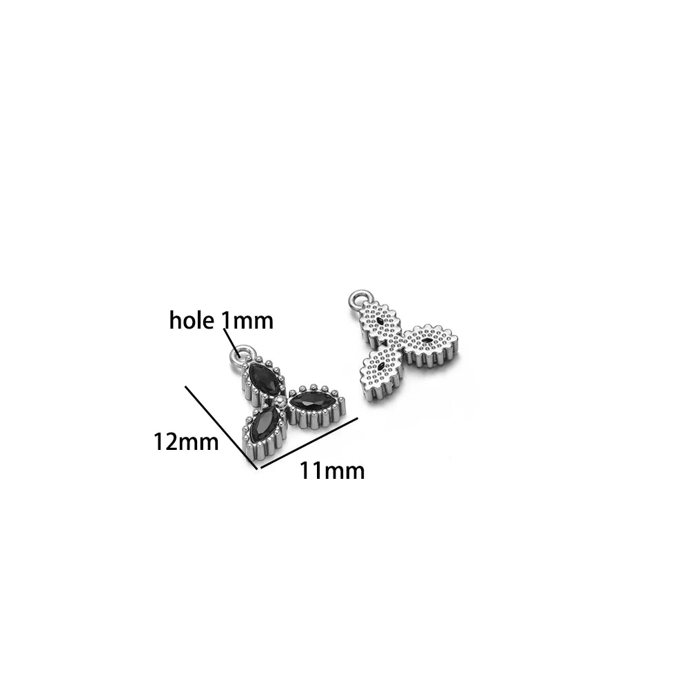 18k Gold Plated Stainless Steel Four Leaf Clover Triangular Droplet Oval Heart Zircon Charm Pendant for DIY Jewelry Making
