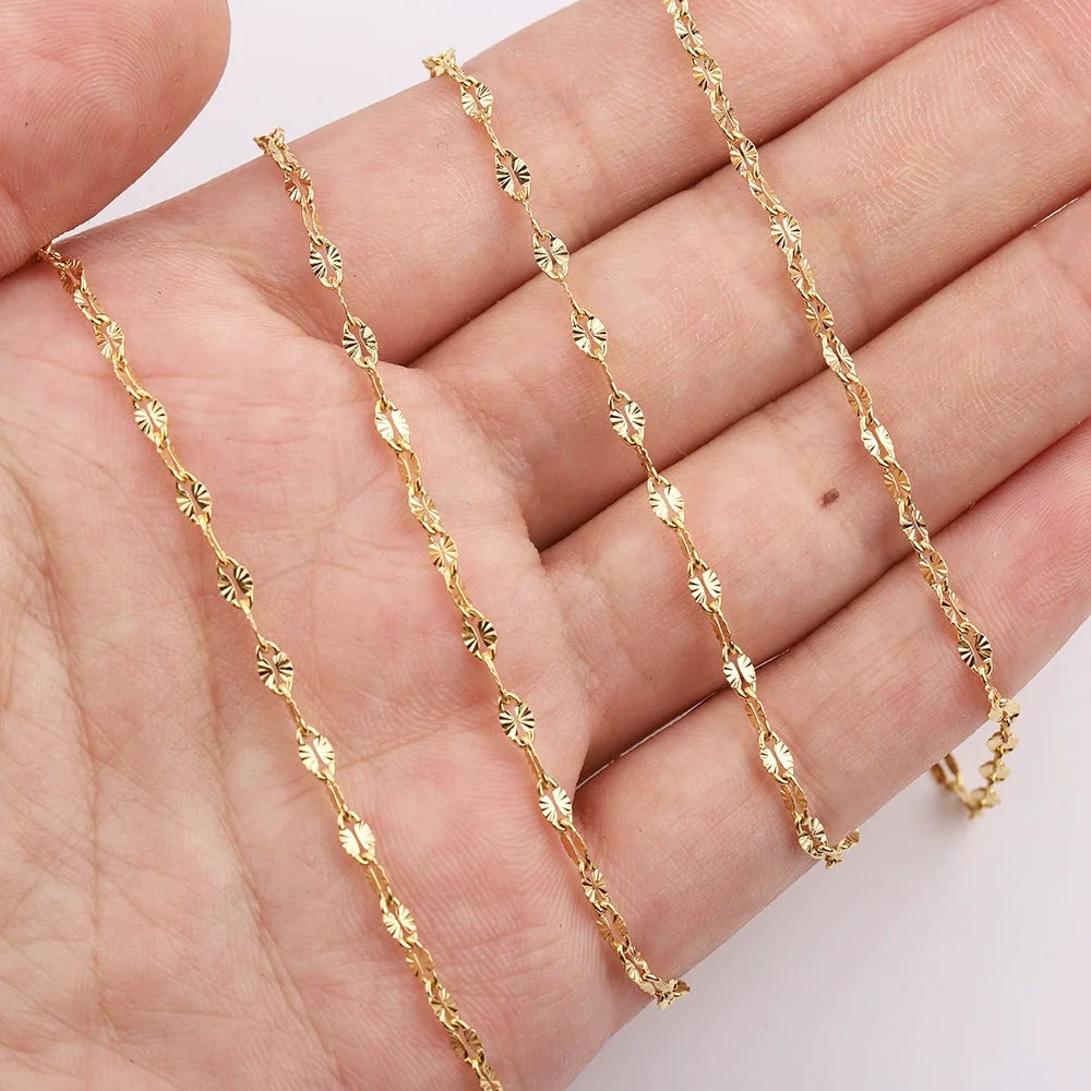 B349 18k Gold Stainless Steel Lip Chain Embossed Starlight Water Wave Chain for Necklace Jewelry Diy Making