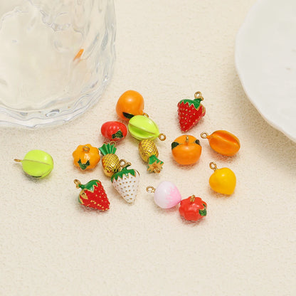Fruit Series Charm Stainless Steel 18k Gold Plated Oil Drop Strawberries Pineapples Pumpkins Pendant for Jewelry Necklace Making