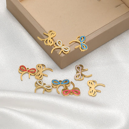 High Quality 18k Gold Plated Stainless Steel Enamel Bowknot Charm Pendant for DIY Necklace Jewelry Making Supplies Accessories