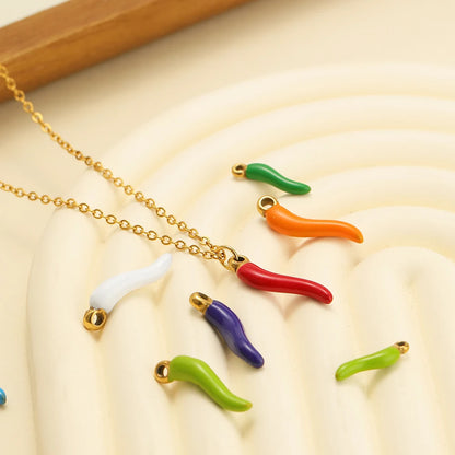 Colorful Enamel Stainless Steel 18K Gold Plated Red Pepper Chilli Charms Pendant for Jewelry Findings & Components
