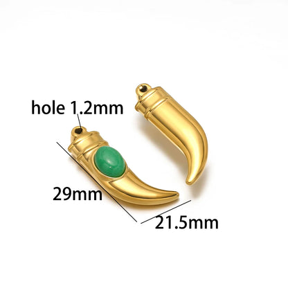 Creative DIY Gemstone Pendant 18k Gold Plated Stainless Steel Wolf Teeth Horn Charm Pendant for Jewelry Making Accessories
