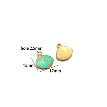 New Trend Stainless Steel Gold Plated Enamel Shell Heart Flower Bowknot Charm Pendant for Jewelry Making Wholesale